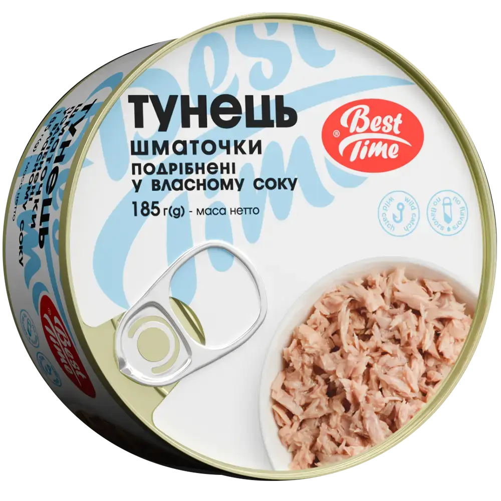 Тунець шматочки подрібнені у власному соку